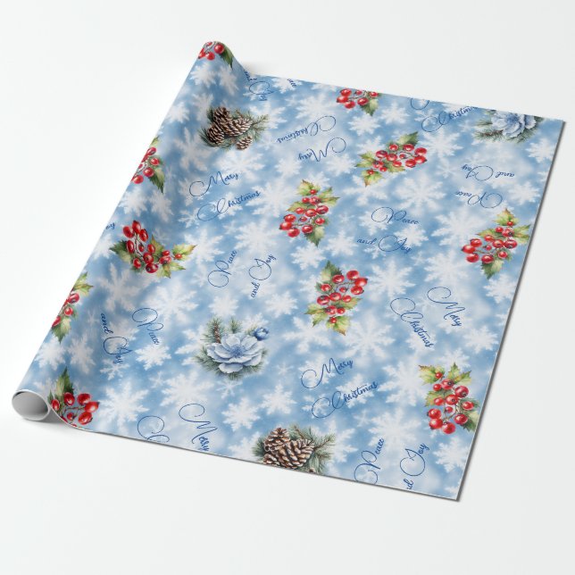 Fred & Glädje God Jul Blå Snöflinga  Presentpapper (Utrullad)