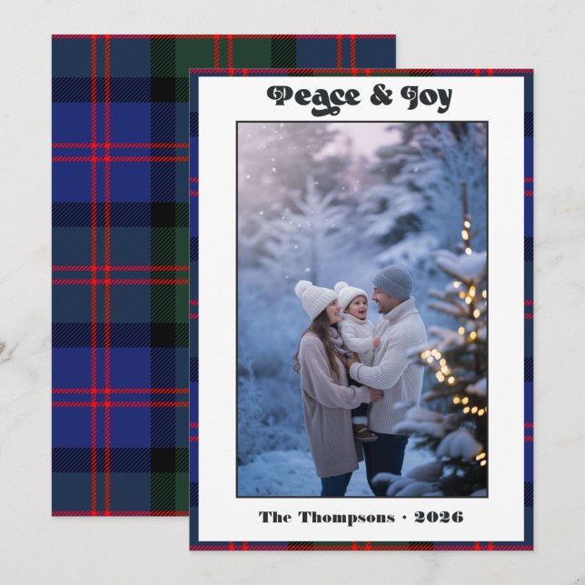 Fred & Glädje Rutig Rutmönstrad Jul Familjefoto Julkort (Fram/baksida)