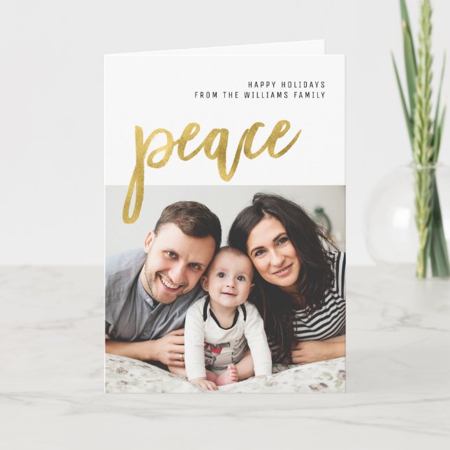 Fred | Guld Calligraphy Helgdag Photo Helgkort (Framsida)