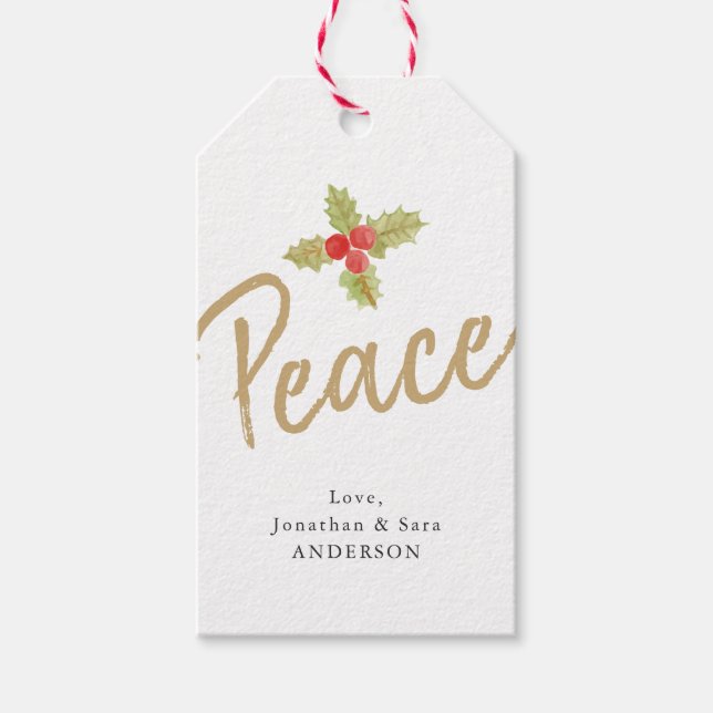 Fred | Guld och vit jul Presentetikett (Framsidan)