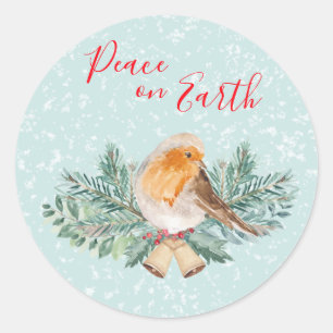 Fred i Jul om Earth Winter Robin Christian Runt Klistermärke