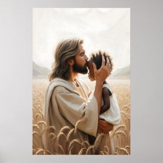 Fred i Kristus Jesus och svart barn kristen Wa Poster