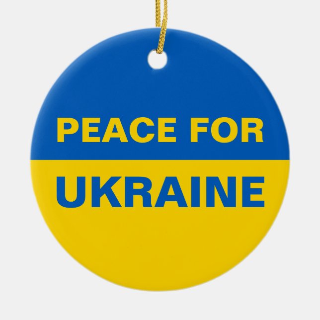 Fred i Ukraina och Flagga Julgransprydnad Keramik (Framsidan)