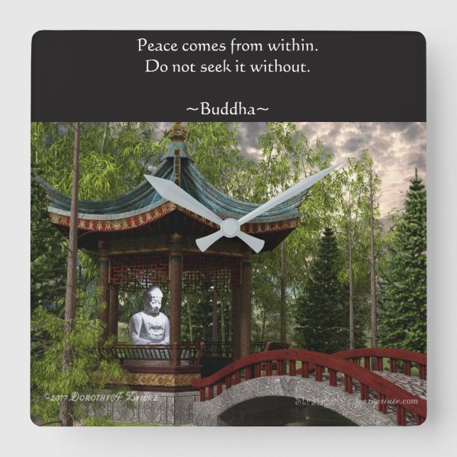 Fred inifrån, Buddha citationstecken Fyrkantig Klocka (Framsida)