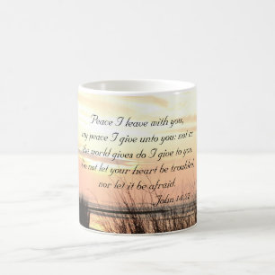 Fred jag lämnar med dig, Bible Verse Ocean Sunset Kaffemugg