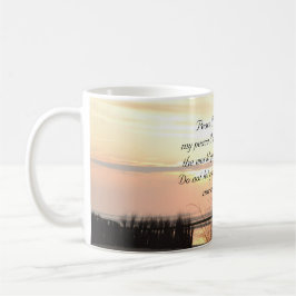 Fred jag lämnar med dig, Bible Verse Ocean Sunset Kaffemugg