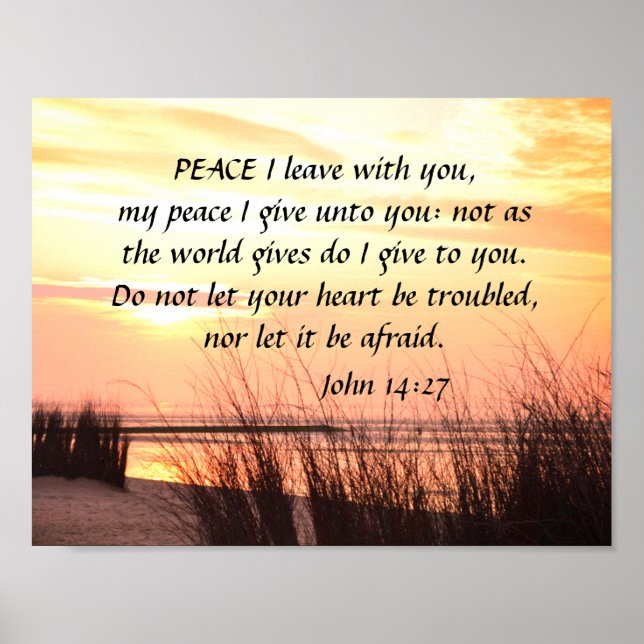 Fred jag lämnar med dig, Bible Verse Ocean Sunset Poster (Framsidan)