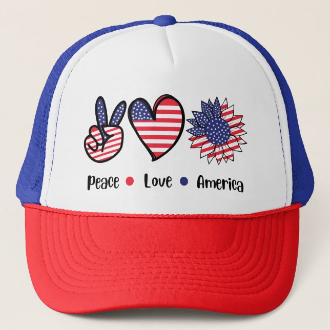 Fred kärlek Amerika Patriotisk 4:e juli lastbilsch Keps (Framsida)