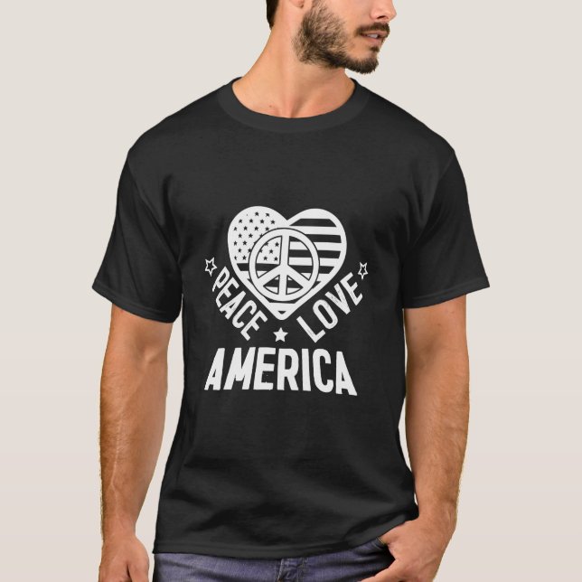 Fred kärlek Amerika Patriotiska dag 4 juli T Shirt (Framsida)