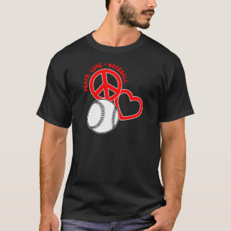 Fred-Kärlek-Baseball på svart rött T Shirt