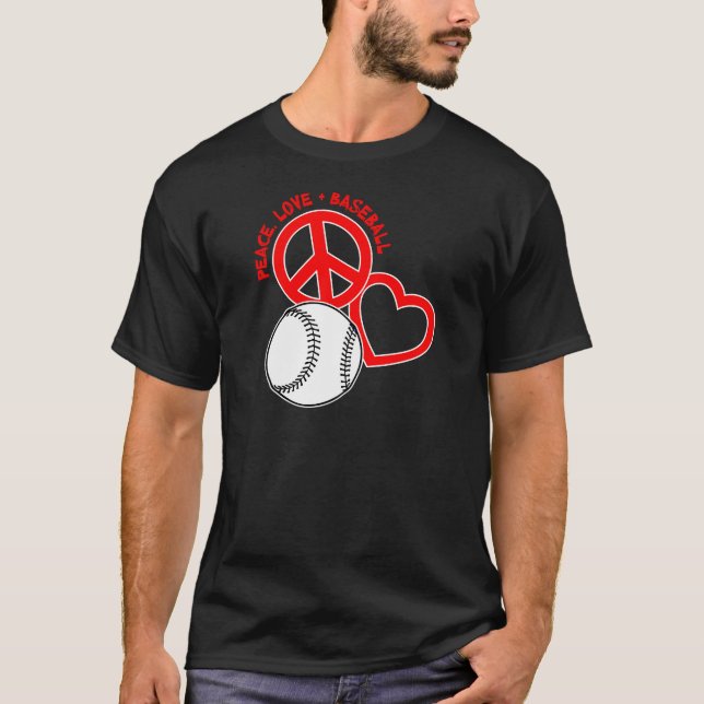 Fred-Kärlek-Baseball på svart rött T Shirt (Framsida)