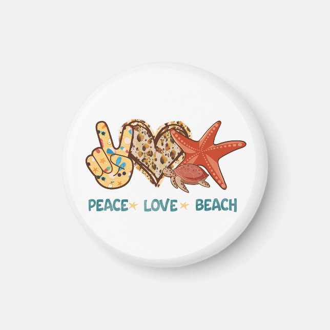 Fred, Kärlek, Beach | Handfred, hjärta, sköldpadda Magnet (Framsidan)