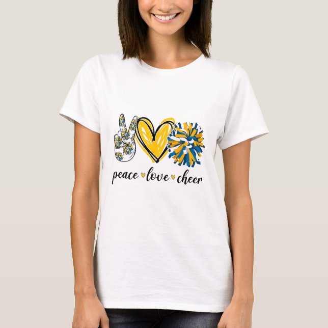 Fred kärlek Cheerleading Blå Gul  T Shirt (Framsida)