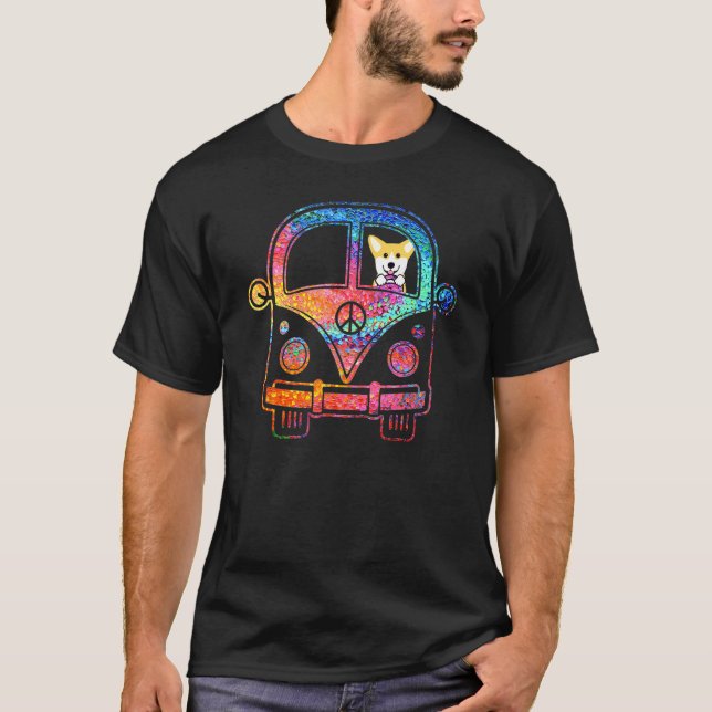 Fred Kärlek Corgi I Hippie Buss T Shirt (Framsida)