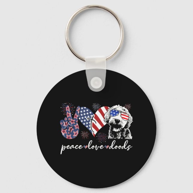 Fred kärlek Doods Goldendoodle Usa Flag Doodle 4 j Nyckelring (Framsida)