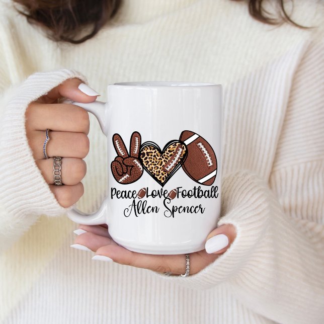 Fred, Kärlek, Fotboll Kaffe Mugg (Peace, Love, Football Coffee Mug. )