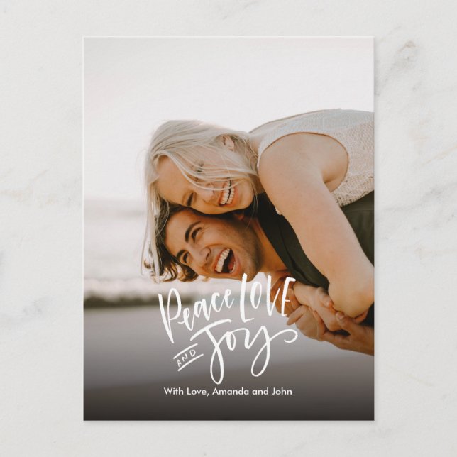 Fred kärlek Glädje | Fullfoto Modern Hand Lettered Helg Vykort (Framsida)