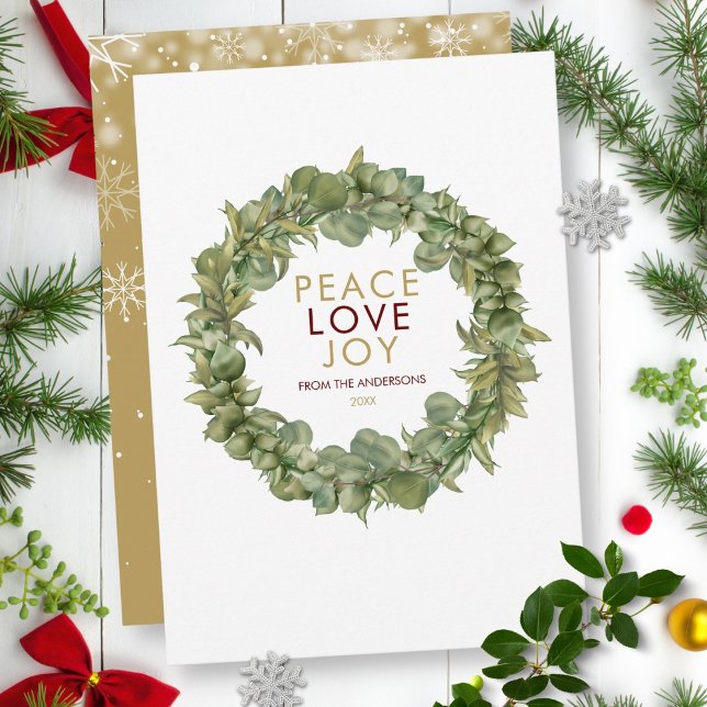 Fred Kärlek Glädje Grönhet Krans Jul Julkort (Peace Love Joy Greenery Wreath Christmas Holiday Card)