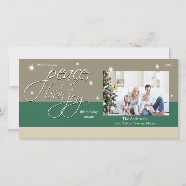 Fred kärlek glädje Holiday Photocard (grön) Julkort (Framsida)