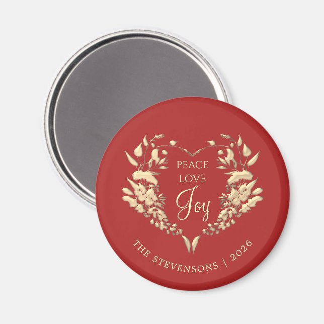 Fred kärlek glädje jul röd guld magnet (Front/Back)