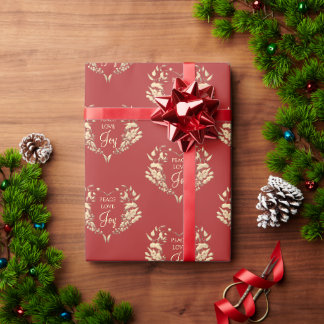 Fred kärlek glädje röd guld blomster jul presentpapper