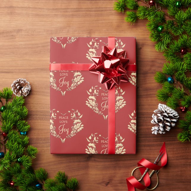 Fred kärlek glädje röd guld blomster jul presentpapper (Julgåva)