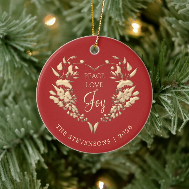 Fred Kärlek Glädje Röd Guld Jul Julgransprydnad Keramik (Träd)