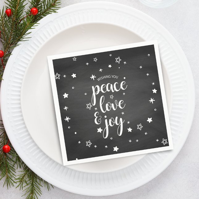 Fred Kärlek Glädje Stjärna Jul Högtid Pappersservett (Peace Love Joy Star Christmas Holiday Napkins)