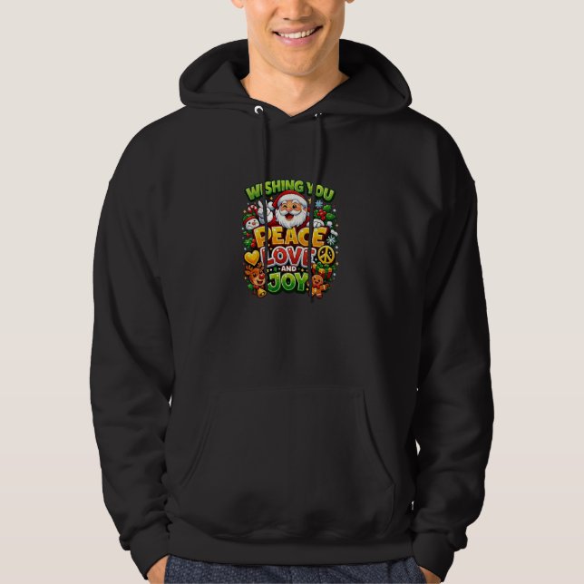 Fred kärlek glädje tomte jul grafik hoodie (Framsida)
