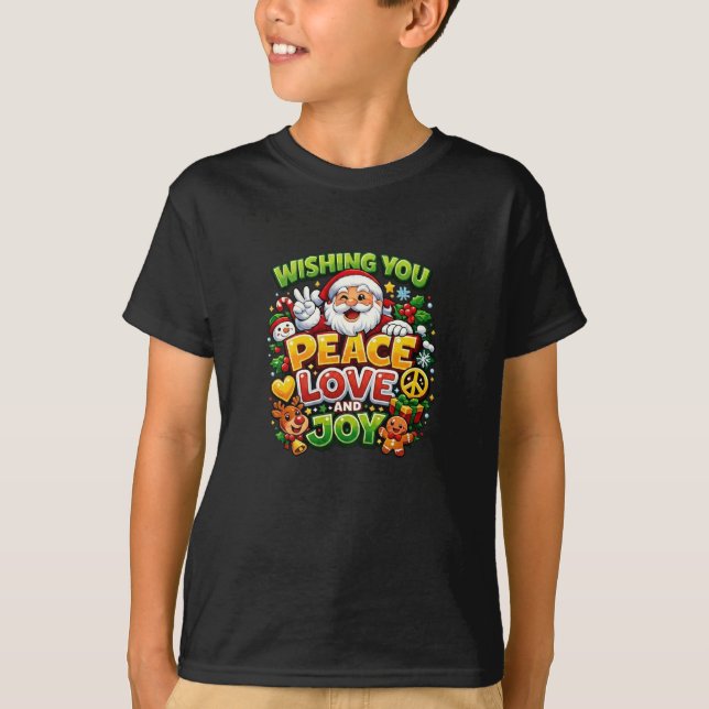 Fred kärlek glädje tomte jul grafik t shirt (Framsida)