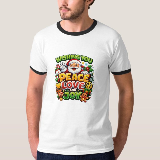 Fred kärlek glädje tomte jul grafik t shirt (Framsida)
