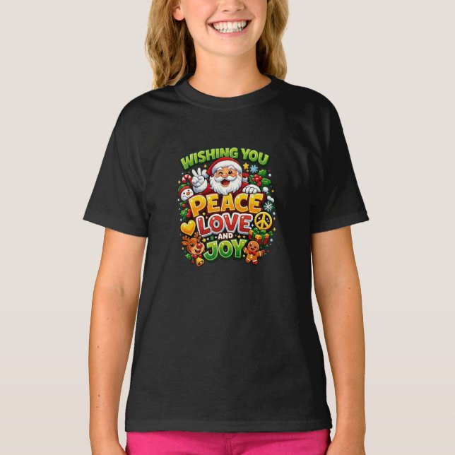 Fred kärlek glädje tomte jul grafik t shirt (Framsida)