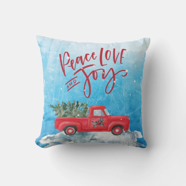 Fred,Kärlek,Joy Vintage Red Lastbil jul Kudde (Framsida)