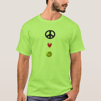 fred, kärlek, lycka tee shirt