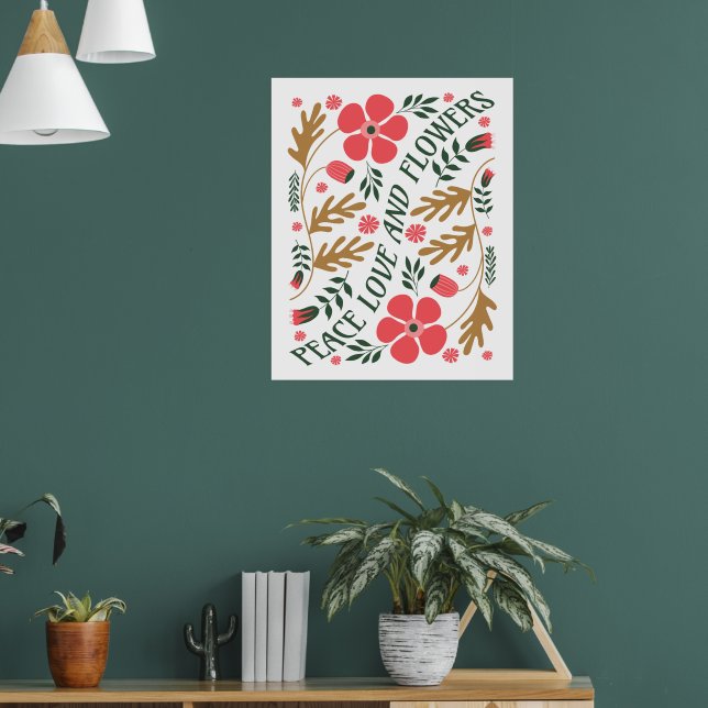 Fred kärlek och blommor Retro blommig Poster (Vardagsrum 1)