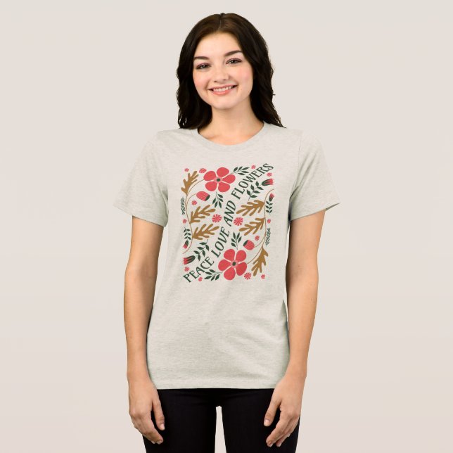 Fred kärlek och blommor Retro Boho Blommig T Shirt (Framsida Full)