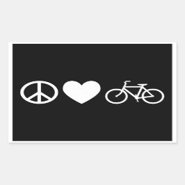 Fred kärlek och cyklar rektangulärt klistermärke
