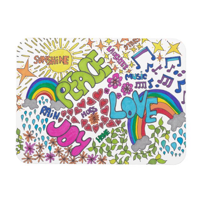 Fred, kärlek och glädje 1960-talets retro stil magnet (Horisontell)