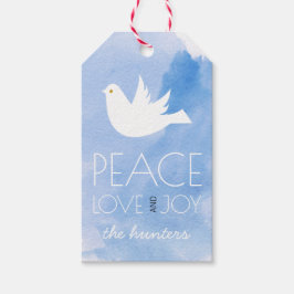 Fred, kärlek och himmelsblå vattenfärg jul presentetikett
