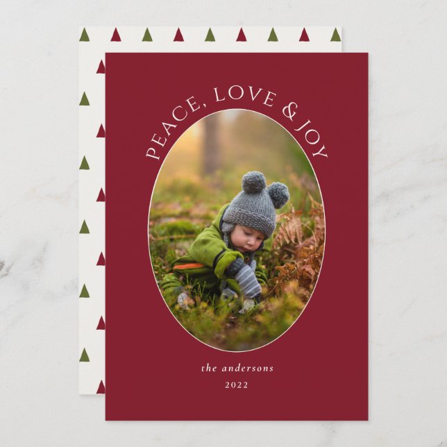 Fred, Kärlek och Joy Red Photo Helgdag Julkort (Fram/baksida)