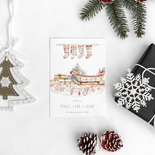 Fred, Kärlek och ljus | Boho jul Önskemål Helg Vykort (Skapare uppladdad)