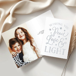 Fred, Kärlek och ljus | Hanukkah Photo Silver Folierat Kort