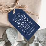 Fred, Kärlek och ljus | Hanukkah Presentetikett<br><div class="desc">Den moderna typografibaserade märkrn Hanukkah med presentkort är märkt "Fred,  Kärlek och ljus" i stil med vita handskrivna typografi med stjärnor. Anpassa med namn och/eller personligen Hanukkah hälsning under. Tom på omvänd sida.</div>