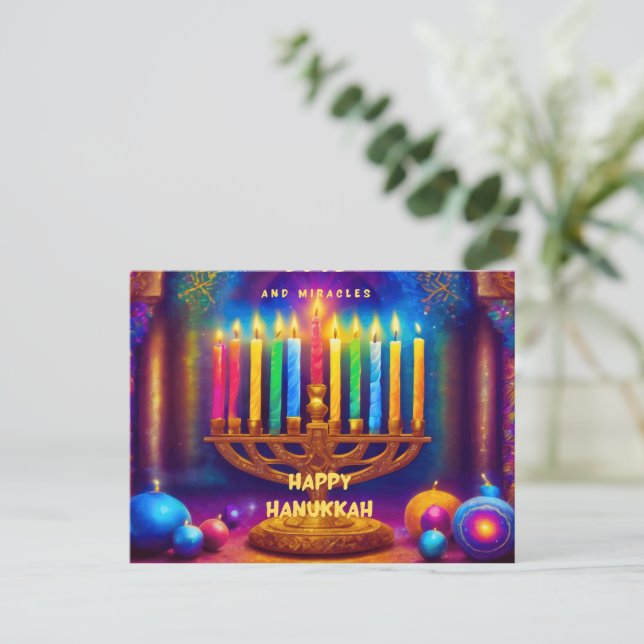 Fred, kärlek och mirakler- Hanukkah Vykort (Stående Fram)