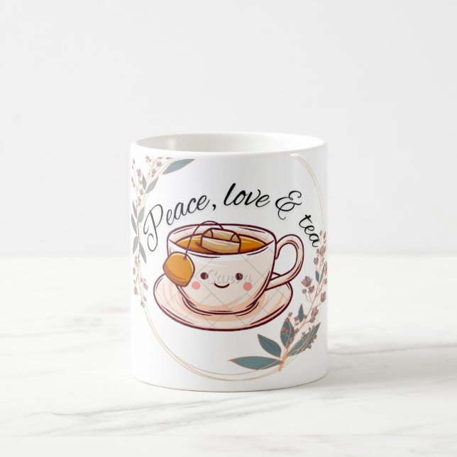 Fred kärlek och tekopp | Söt tekännande kaffekopp (Center)