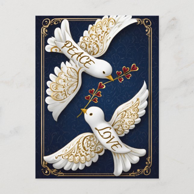 Fred & Kärlek Ornamenterad Duv Konst Vykort (Framsida)