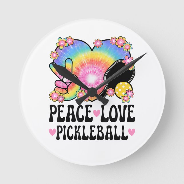 Fred kärlek Pickleball Rund Klocka (Framsida)
