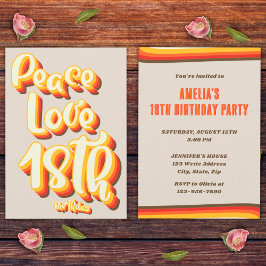 Fred Kärlek Retro Groovy Solnedgång Grå 18-årsdag Inbjudningar