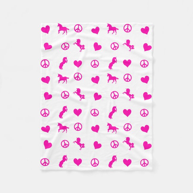 Fred-, kärlek- & rosaUnicorns, för! Fleecefilt (Framsidan)