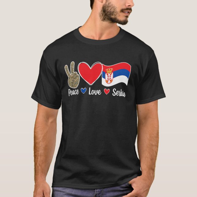 Fred kärlek Serbien Serbisk flagga Serbiska rötter T Shirt (Framsida)